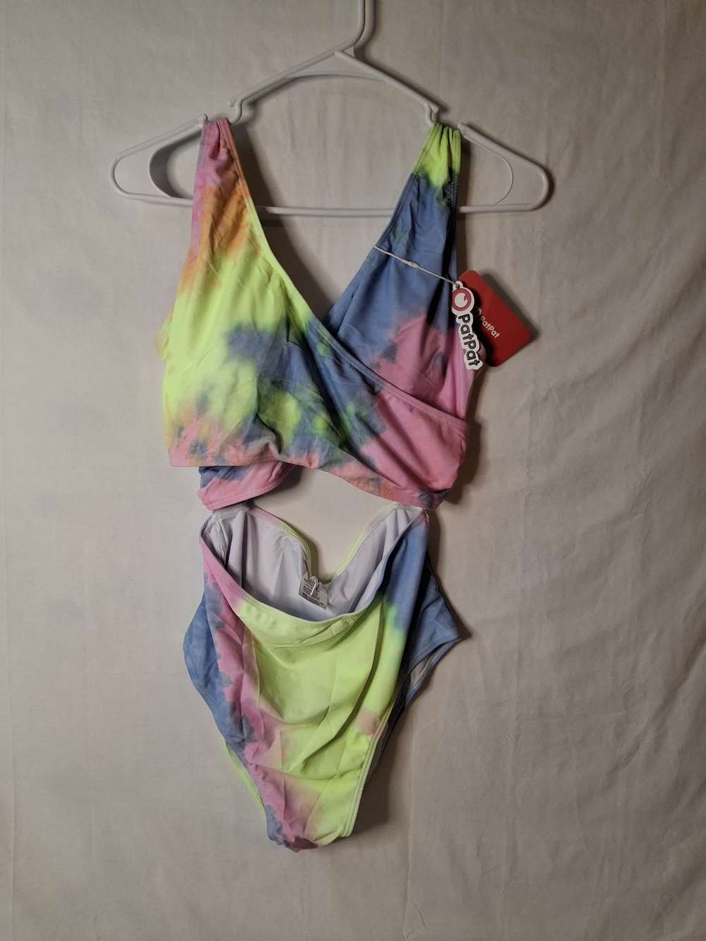 PatPat Neon Tie-Dye Cutout One-Piece Swimsuit - Pink, Blue, Yellow, Green